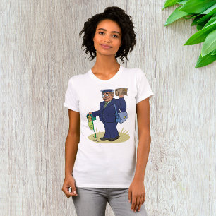 Postie entregando camiseta a mujeres