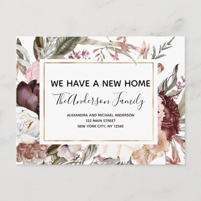Postura floral de Boho Mauve Invitación de desplaz (Anverso)