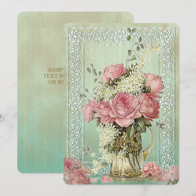 Pota de flores de época - Tarjeta de invitación (Anverso / Reverso)