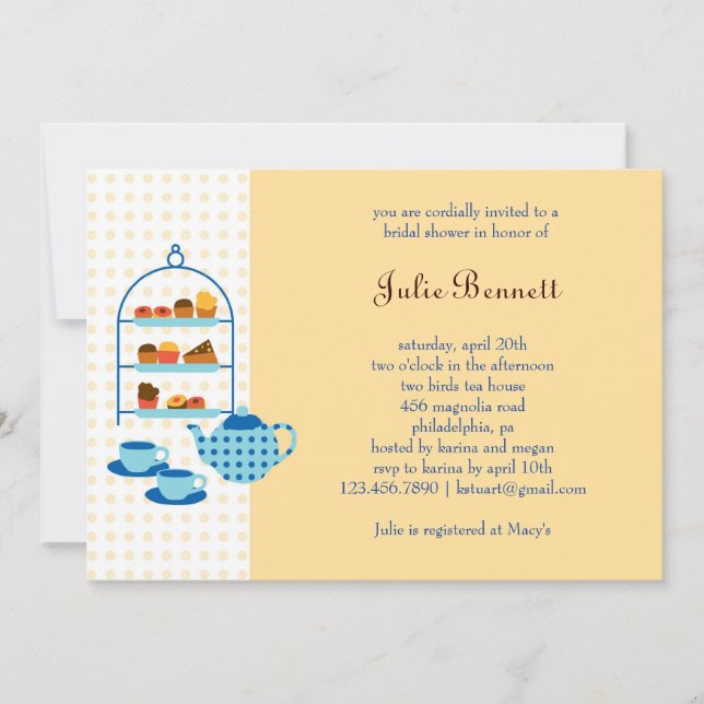 Pote del té e invitación nupcial de la ducha de (Anverso)