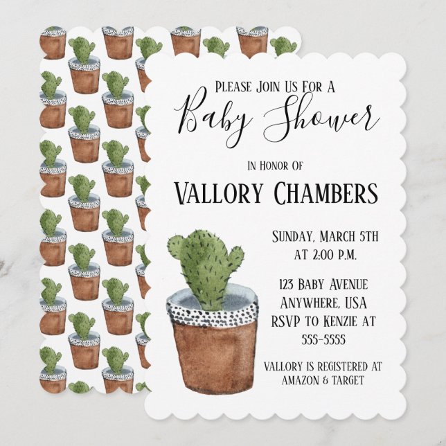 Potente invitación de Cactus a Baby Shower (Anverso / Reverso)