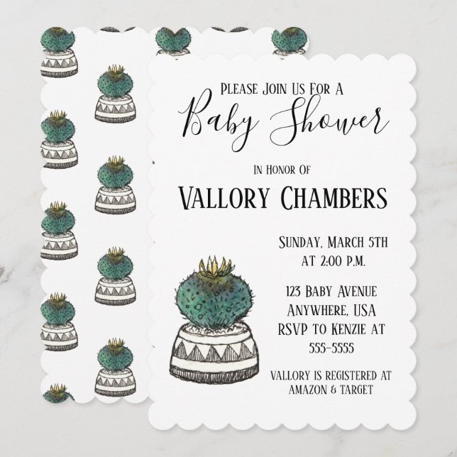 Potente invitación de Cactus a Baby Shower (Anverso / Reverso)