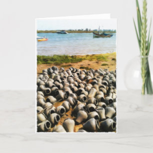 Potes de cangrejo en la tarjeta en blanco de Santa