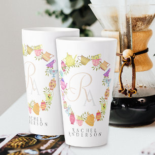 Potes de té y tazas Monograma Mug blanca