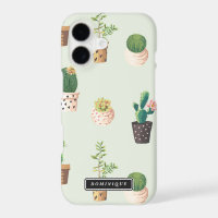 Potes pintados con suculentos y patrón de cactus