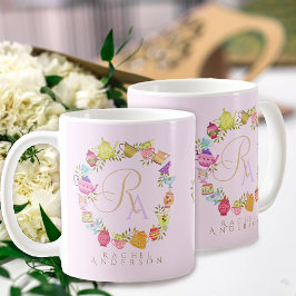 Potes y tazas de té Monograma Mug rosa Pastel
