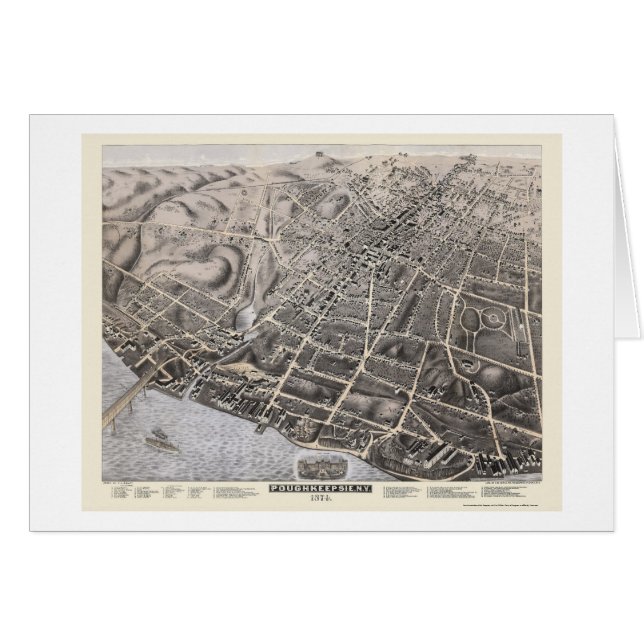 Poughkeepsie, mapa panorámico de NY - 1874 (Anverso (Horizontal))