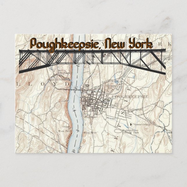 Poughkeepsie, postal del mapa histórico de Nueva Y (Anverso)
