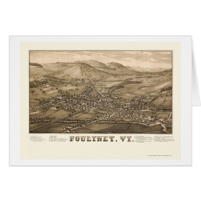 Poultney, mapa panorámico del VT - 1886 (Anverso (Horizontal))