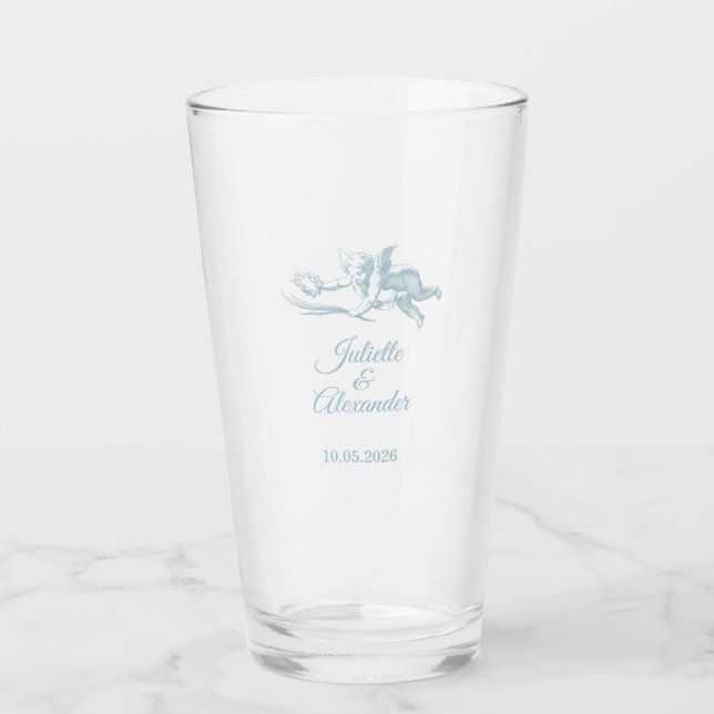 Powder Blue Toile de Jouy Wedding Glass Cup  (Anverso)