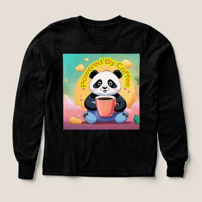 Powered By Coffee Panda T-Shirt – Cute Funny Caffe (Diseño frontal)