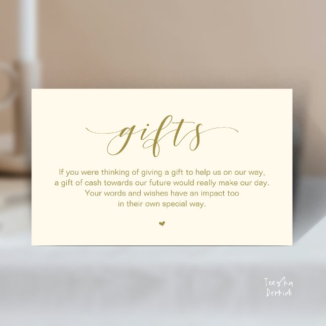 Pozo de Deseos de Boda, Una Nota Sobre Regalos (Beautiful Elegant Wedding Wishing Well, A Note On Gifts Enclosure Card in Yellow Gold)