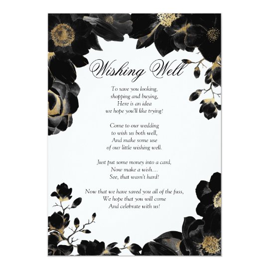 Pozo que desea floral negro acentuado de oro invitación 12,7 x 17,8 cm