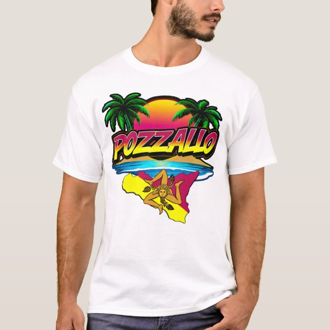 Pozzallo Sicilia Sunset con camiseta de palmas (Anverso)