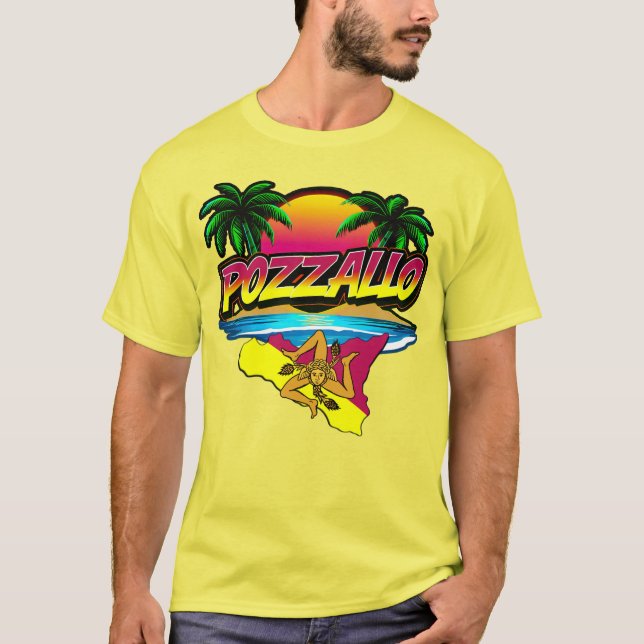 Pozzallo Sicilia Sunset con camiseta de palmas (Anverso)