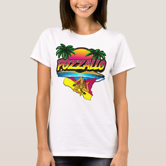 Pozzallo Sicilia Sunset con camiseta de palmas (Anverso)