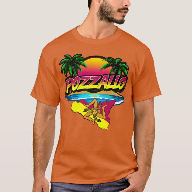 Pozzallo Sicilia Sunset con camiseta de palmas (Anverso)