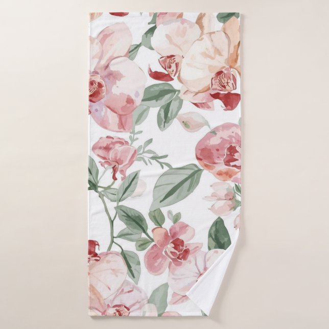 Pradera de Orquídeas Acuarela Floral Sonrojada Bot (Toalla de baño)