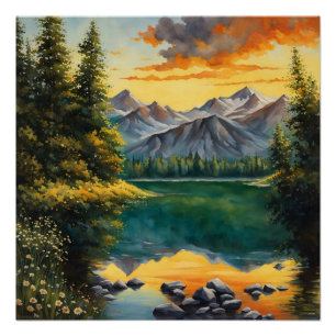 pradera llena de flores blancas Poster brillante