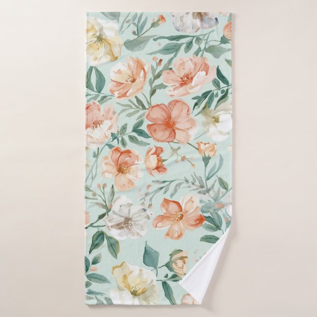 Prado de flores silvestres acuarela patrón floral  (Toalla de baño)