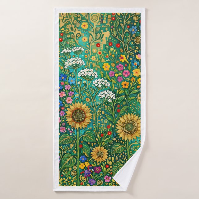 Prado de girasoles de Klimt (Toalla de baño)