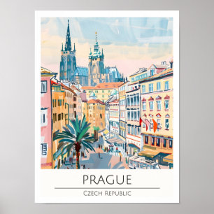 Praga Chequia Ilustración de Arte Vintage Viajes