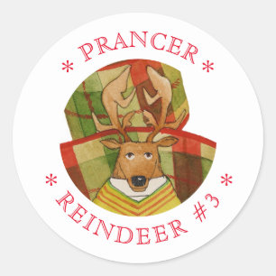 PRANCER REINDER Pequeños Pegatinas Redondos