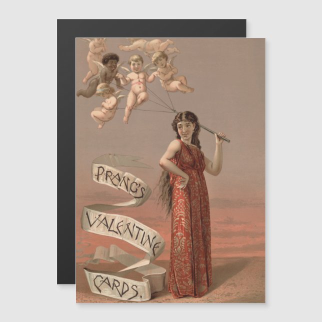 Prang's Valentine Cards AD, Woman & Cherubs (Anverso/Reverso)