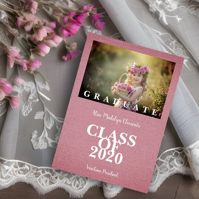 Pre-K Graduation Simple Photo Pink Textile Texture (Pre-K Graduation Simple Photo Pink Textile Texture Keepsake for family.)