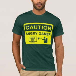 ¡Precaución! Camiseta enojada del videojugador