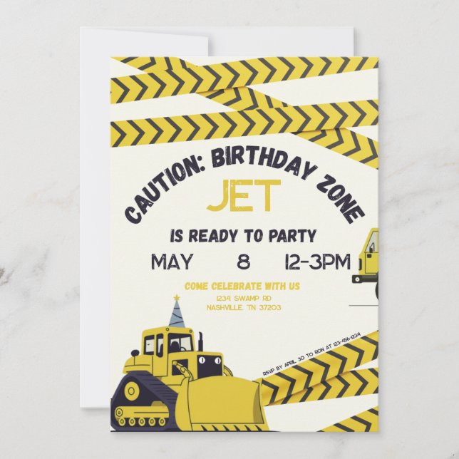 Precaución: Invitación a la Zona de Cumpleaños (Anverso)