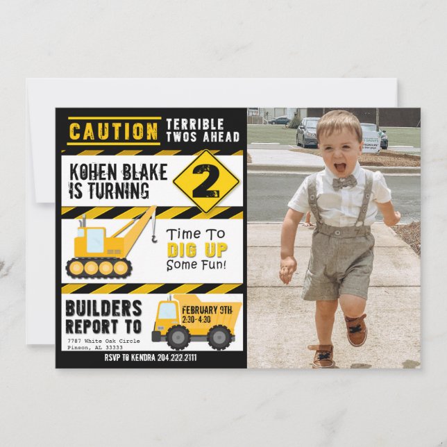 Precaución: Terrible invitación de dos con foto (Anverso)