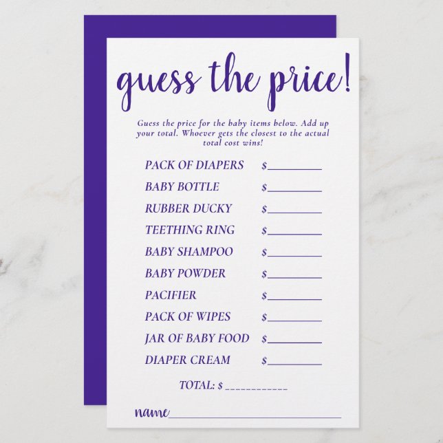 Precios de adivinación simples | Tarjeta de juego  (Anverso / Reverso)