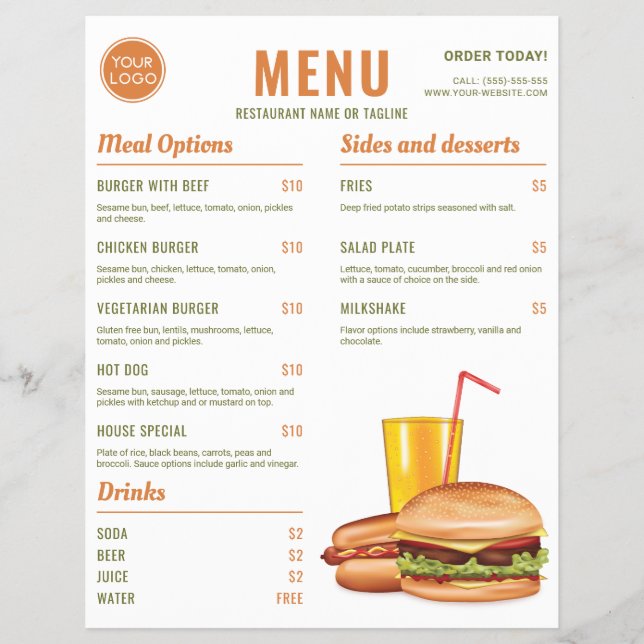 Precios del Menú de Comida de Hamburguesa Hotdog N (Frente)