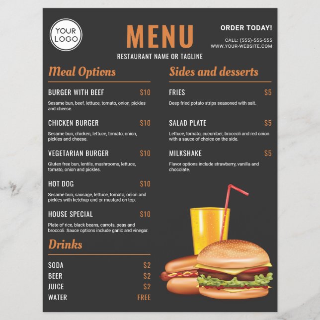Precios del Menú de Comida Hamburguesa Hotdog Nara (Frente)