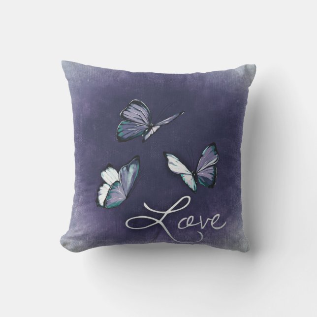 preciosa almohada azul y gris mariposa San Valentí (Anverso)
