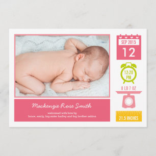 Preciosa estadística anuncio de nacimiento - rosa