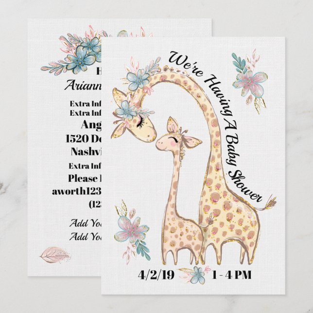 Preciosa invitación a Baby Shower (Anverso / Reverso)