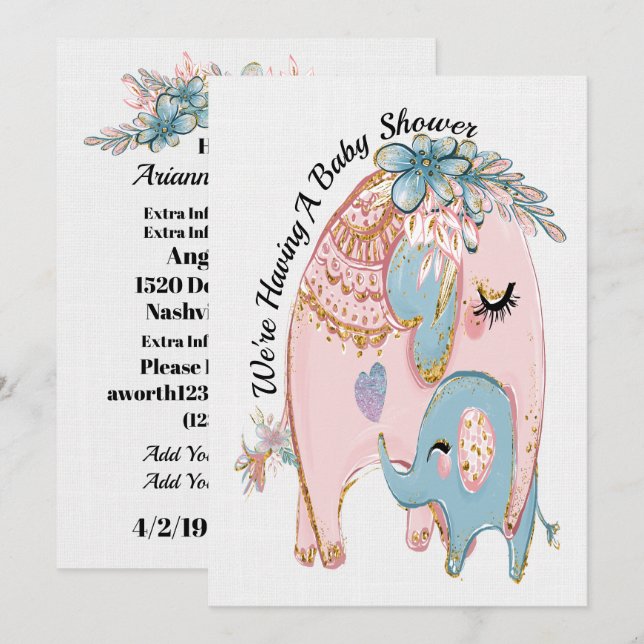 Preciosa invitación a Baby Shower (Anverso / Reverso)