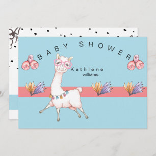 Preciosa invitación a Baby Shower con Llama Rosa y