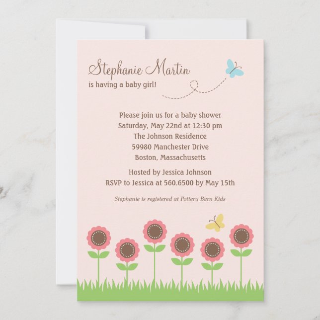 Preciosa invitación a Baby Shower en flor (Anverso)