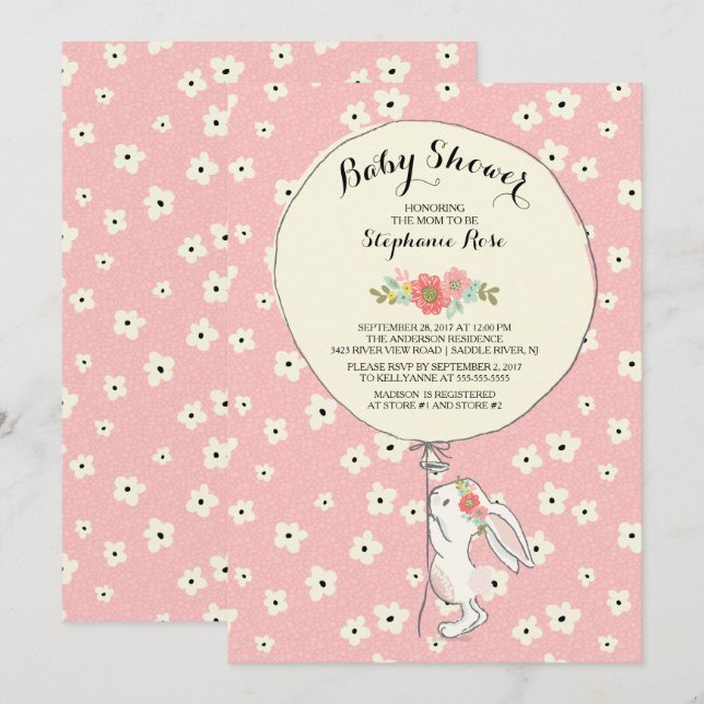 Preciosa invitación a Baby Shower para Chicas cone (Anverso / Reverso)