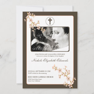 Preciosa invitación al bautismo de cerezo