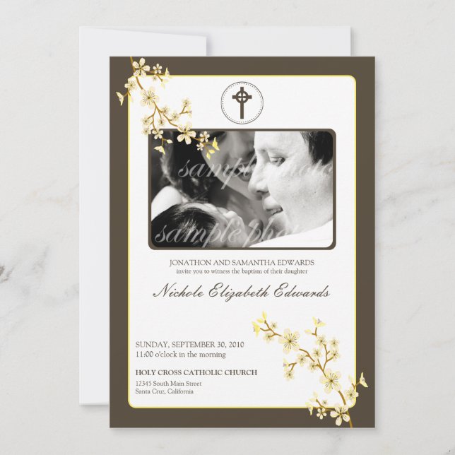 Preciosa invitación al bautismo de cerezo de cerez (Anverso)