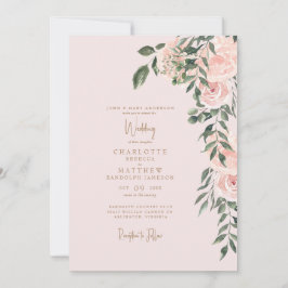 Preciosa Invitación de Boda Floral Rosa Dorado