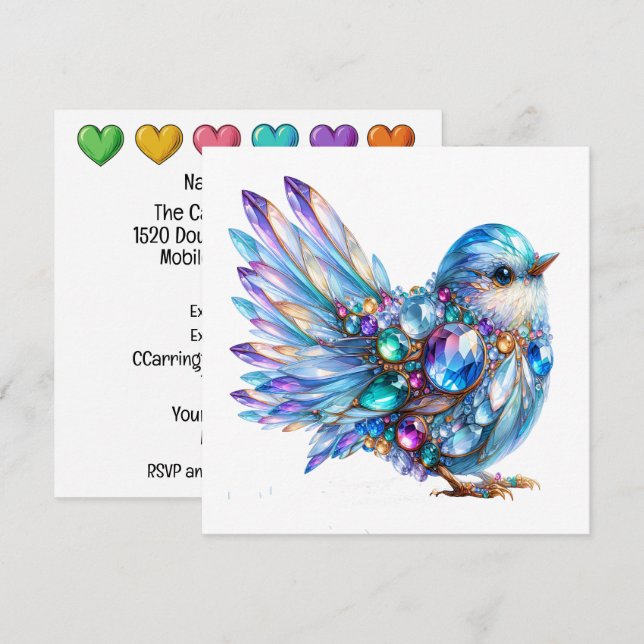 Preciosa invitación temática de aves amorosas (Anverso / Reverso)