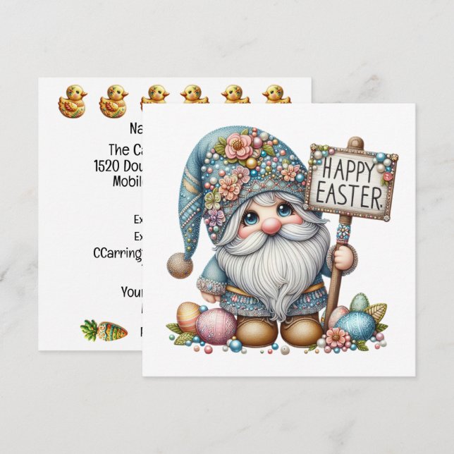 Preciosa invitación temática de Gnome Easter (Anverso / Reverso)
