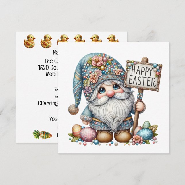 Preciosa invitación temática de Gnome Easter (Anverso / Reverso)