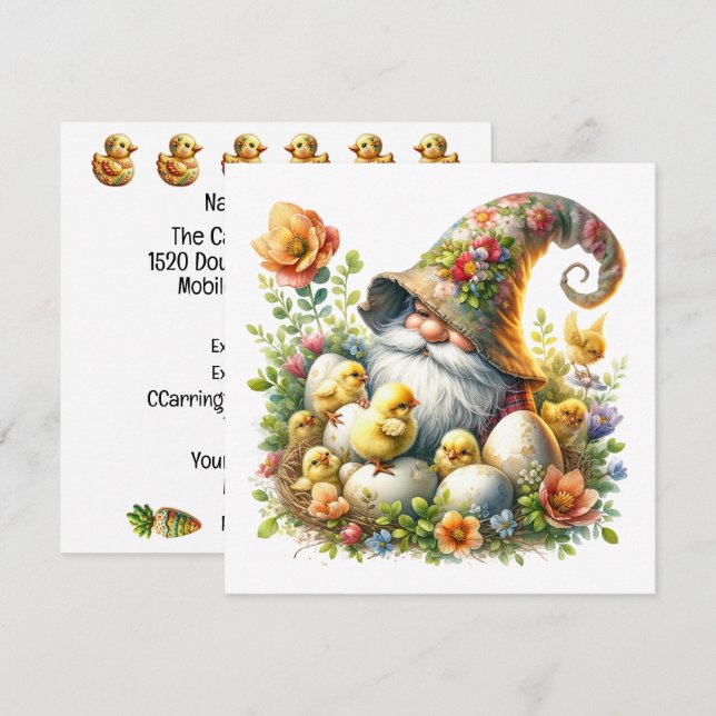 Preciosa invitación temática de Gnome Easter (Anverso / Reverso)