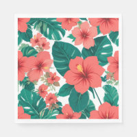 preciosa servilleta de papel con flores de hibisco